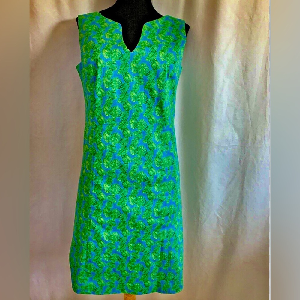 NWT Lauren Gold Tropical Green and Blue Midi Dress Size 4